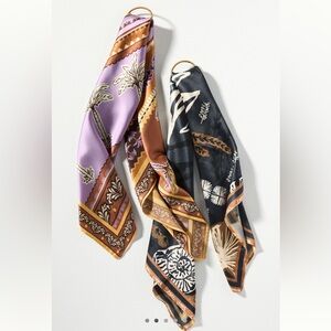 Anthropologie Silky Scarf Set of Two Scarves Printed Seashell Palm Trees